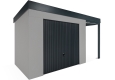 GARDEON® Gartenhaus mit sicherer Garagentür von Hörmann und überdachtem Bereich